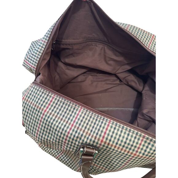 Diane von Furstenberg Large Plaid Weekender Tote Bag 20" Brown Green Red - Picture 9 of 13